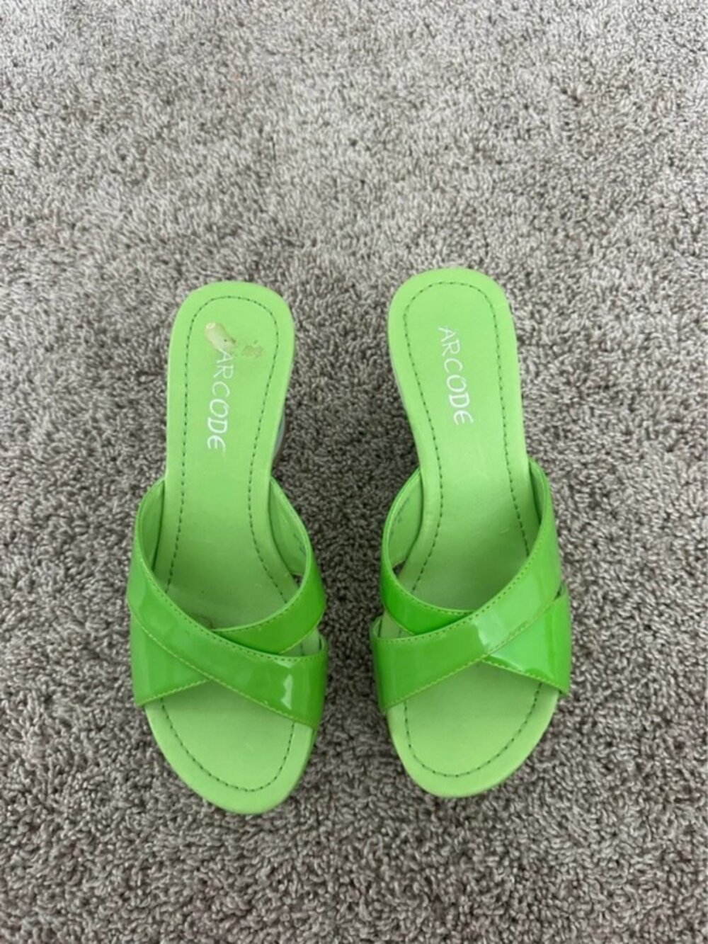 Lime green striped platform heel sandals